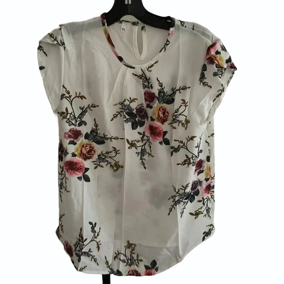 Womens Top White Floral Medium - Picture 1 of 4